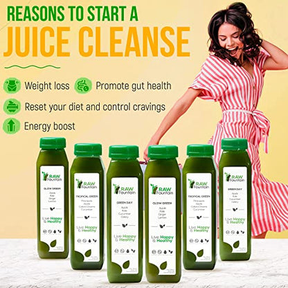 Raw Fountain 7 Day Green Juice Cleanse, All Natural Raw, Vegan Detox, Cold Pressed - Maple Wellness Supplements