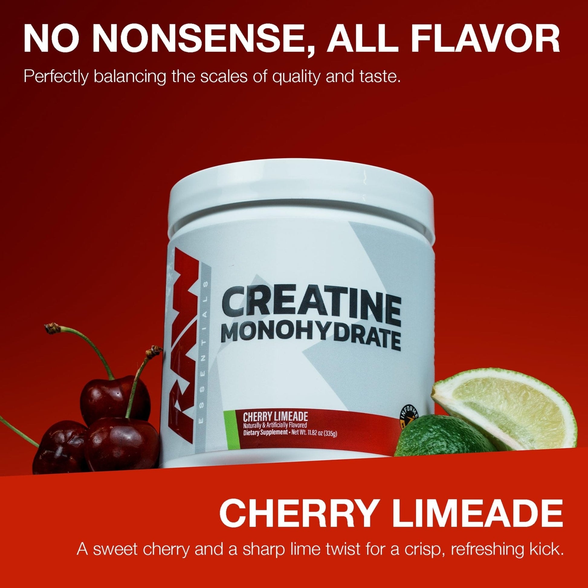 RAW Nutrition Creatine Monohydrate Powder, Cherry Limeade (30 Servings) - Micronized Creatine Monohydrate Supplement for Workout Performance, Build Muscle & Strength - Maple Wellness Supplements