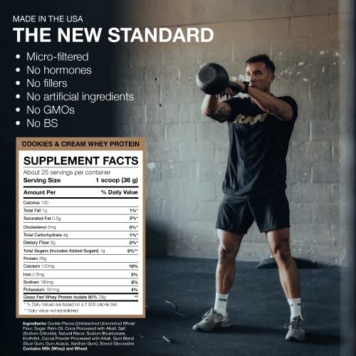 RAW Whey Isolate Protein Powder, Cookies N Cream - 100% Grass-Fed Sports Nutrition - Maple Wellness Supplements