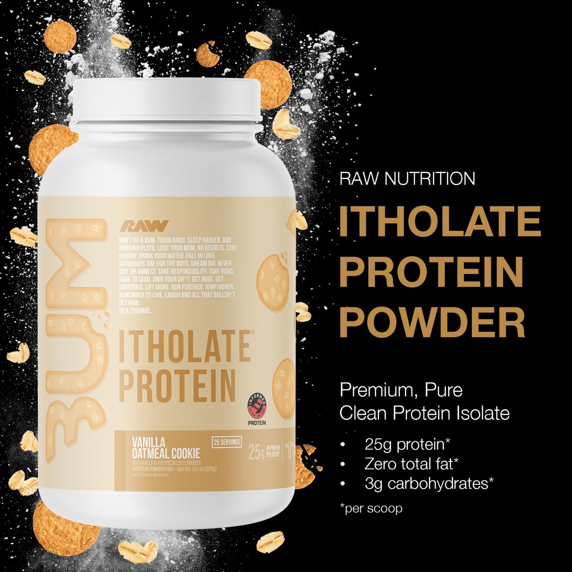 RAW Whey Isolate Protein Powder, Vanilla Oatmeal Cookie (CBUM Itholate Protein) - 100% Grass-Fed Sports Nutrition for Muscle Growth & Recovery - Low-Fat, Low Carb - Maple Wellness Supplements