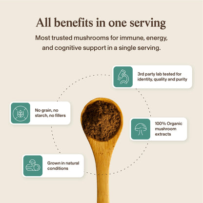 Real Mushrooms 5 Defenders - Adaptogenic Mushrooms Complex with Chaga, Reishi, Turkey Tail, Maitake & Shiitake for Wellness Support - Maple Wellness Supplements