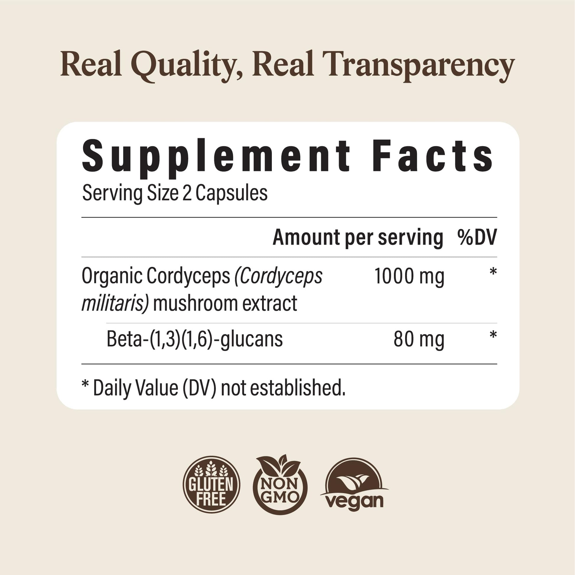 Real Mushrooms Capsules Supplements - Organic Cordyceps Mushroom Powder in Capsules - Energy and Performance Mushrooms with Verified Beta Glucans - Vegan, Non-GMO, 300 Capsules - Maple Wellness Supplements