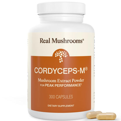 Real Mushrooms Capsules Supplements - Organic Cordyceps Mushroom Powder in Capsules - Energy and Performance Mushrooms with Verified Beta Glucans - Vegan, Non-GMO, 300 Capsules - Maple Wellness Supplements