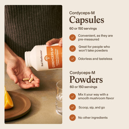 Real Mushrooms Capsules Supplements - Organic Cordyceps Mushroom Powder in Capsules - Energy and Performance Mushrooms with Verified Beta Glucans - Vegan, Non-GMO, 300 Capsules - Maple Wellness Supplements