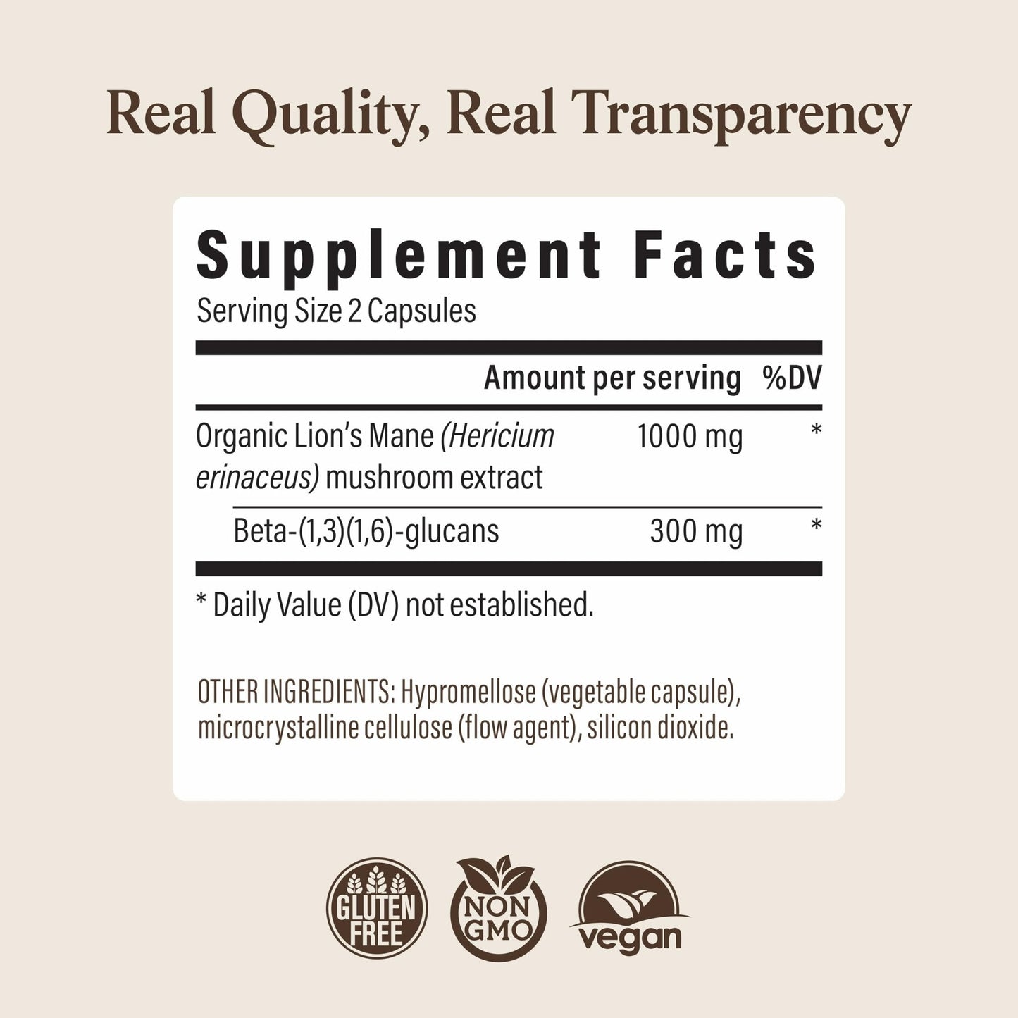 Real Mushrooms Lions Mane Mushroom Cognition (120 Capsules) Lions Mane Mushroom Powder Extract Capsules - Maple Wellness Supplements