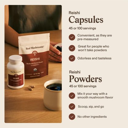 Real Mushrooms Reishi Mushroom Capsules - Handpicked Organic Mushroom Extracts - Maple Wellness Supplements