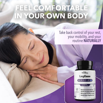 Real Science LegEase Miracle – All Natural Restless Legs Syndrome Relief & Leg Cramp Supplement with Vitamins C, D, K, B6, B12 + Nitric Oxide Support – Sleep & Circulation Aid – Made in USA, 60 Caps - Maple Wellness Supplements