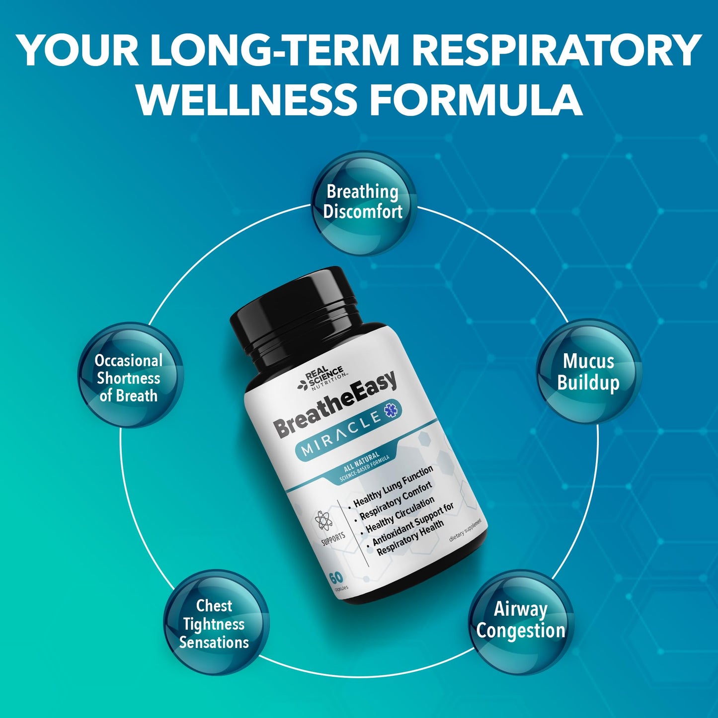 Real Science Nutrition BreatheEasy Lung Support Supplement for Lung Health & Respiratory Wellness – Lung Cleanse Formula with Vinitrox, GABA for Circulation Support - Made in USA - 60 Capsules - Maple Wellness Supplements