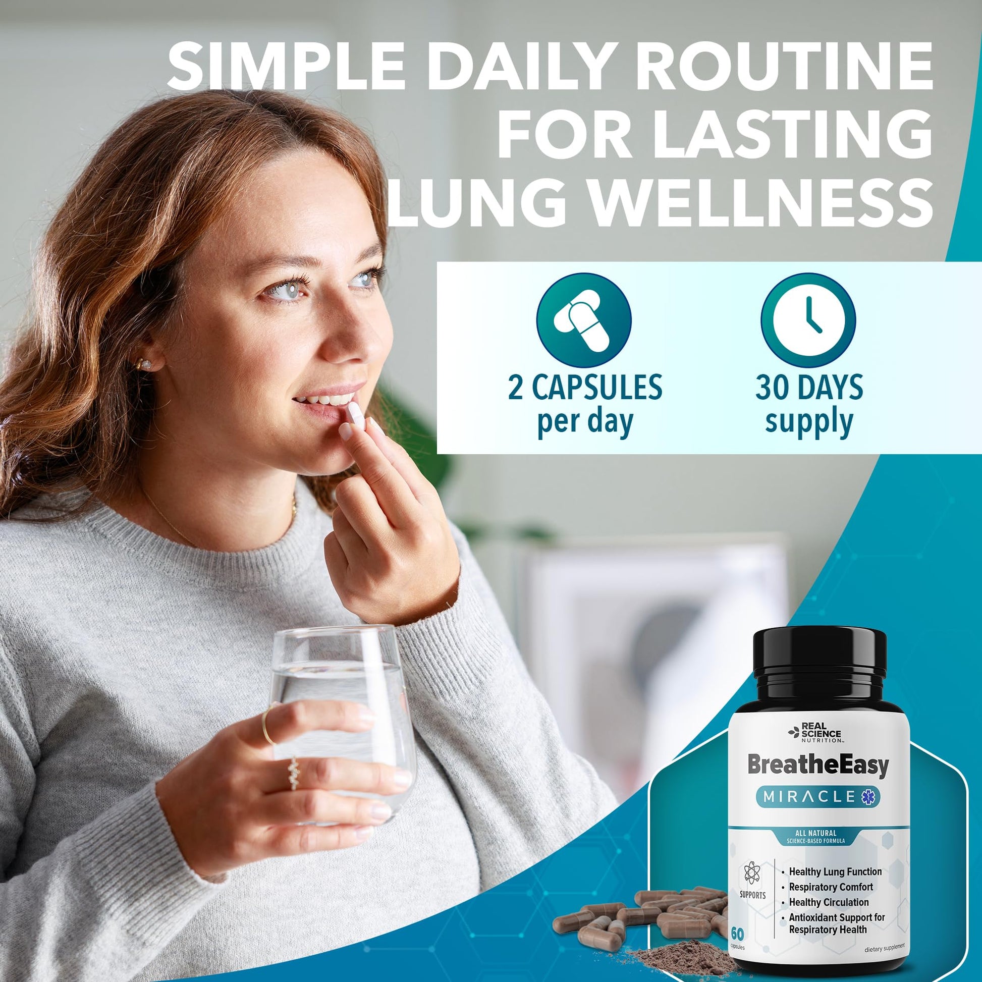 Real Science Nutrition BreatheEasy Lung Support Supplement for Lung Health & Respiratory Wellness – Lung Cleanse Formula with Vinitrox, GABA for Circulation Support - Made in USA - 60 Capsules - Maple Wellness Supplements