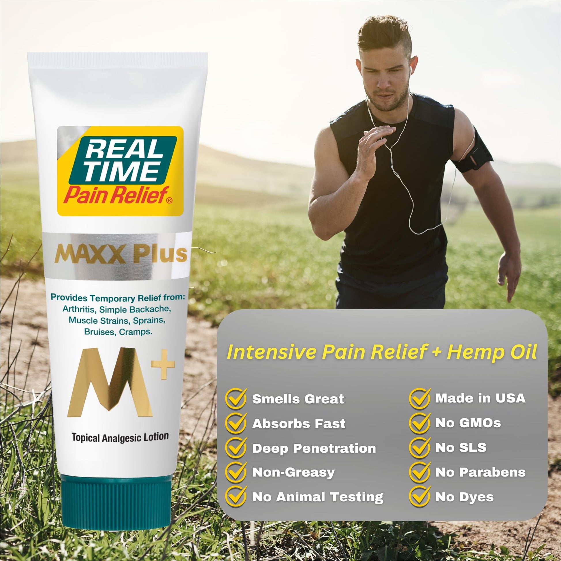 Real Time Pain Relief MAXX Plus - 7oz Tube | Intensive Formula with 19 Natural Ingredients Including Hemp Oil | Fast-Acting Relief for Muscle Pain, Arthritis, Backaches, and More - Maple Wellness Supplements