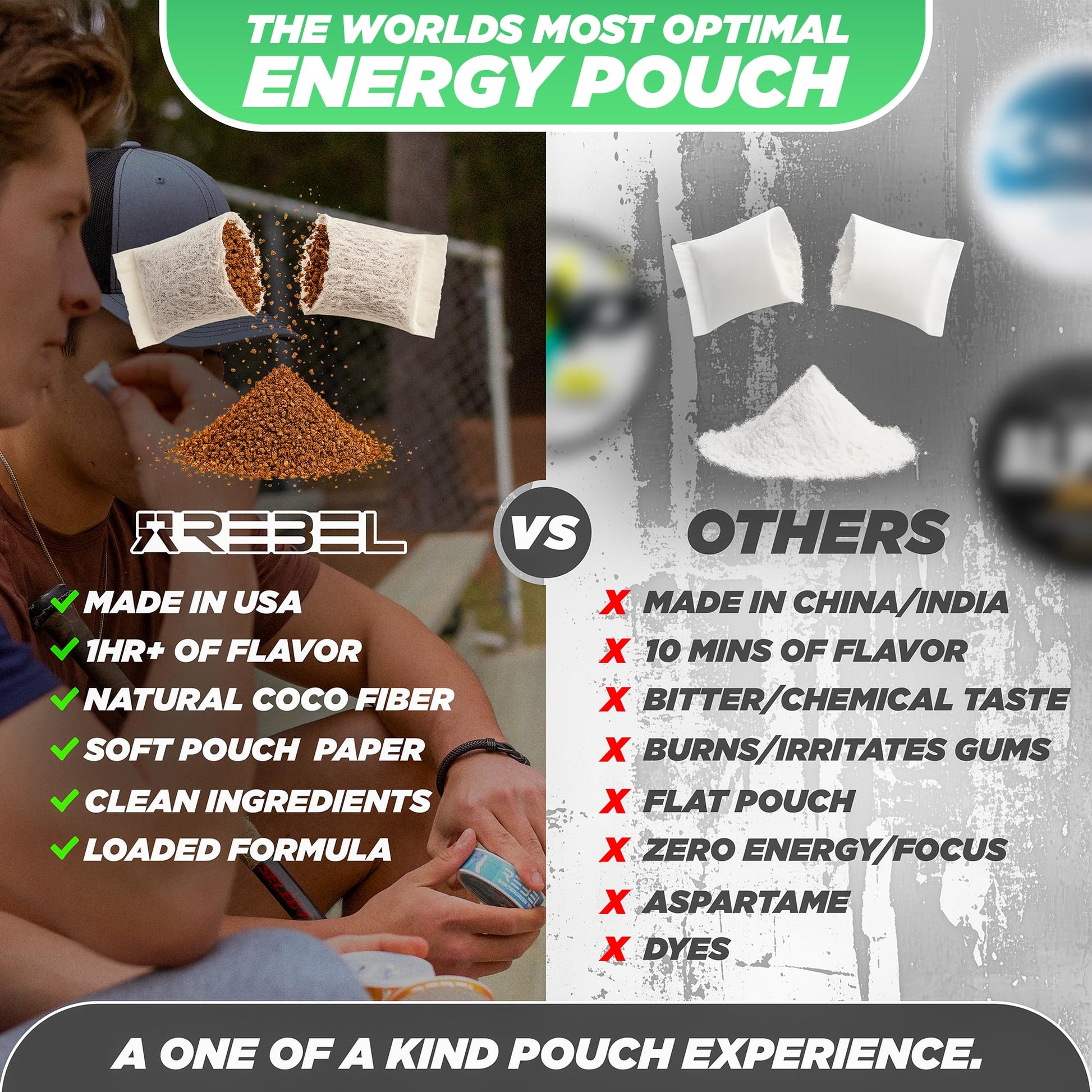 Rebel Nootropic Energy Caffeine Pouches (Cool Mint) • 100mg Caffeine • Alpha GPC • Huperzine A & Essential Vitamins • Sugar-Free • Coconut Fiber Technology • 15 Pouches Per Can (Pack of 4) - Maple Wellness Supplements