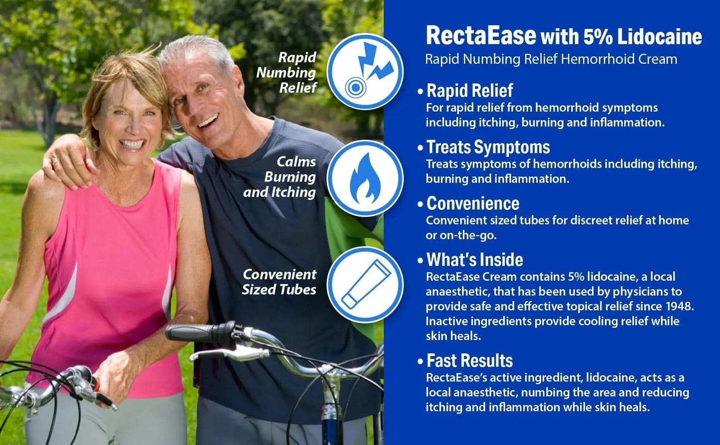 RectaEase (2 Pack) 5% Lidocaine Hemorrhoid Relief Cream 1 oz Tube, Anorectal Cream, Rapid Numbing Relief, Hemorrhoid Treatment from Itch and Burn - Maple Wellness Supplements