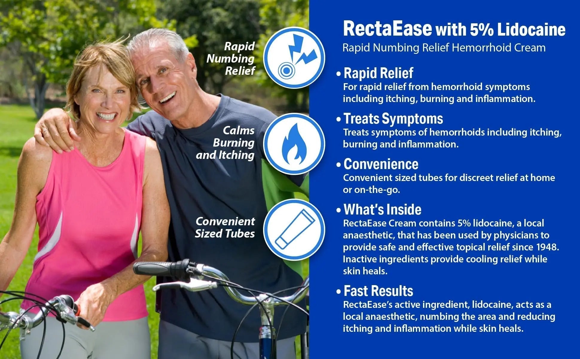 RectaEase (2 Pack) 5% Lidocaine Hemorrhoid Relief Cream 1 oz Tube, Anorectal Cream, Rapid Numbing Relief, Hemorrhoid Treatment from Itch and Burn - Maple Wellness Supplements