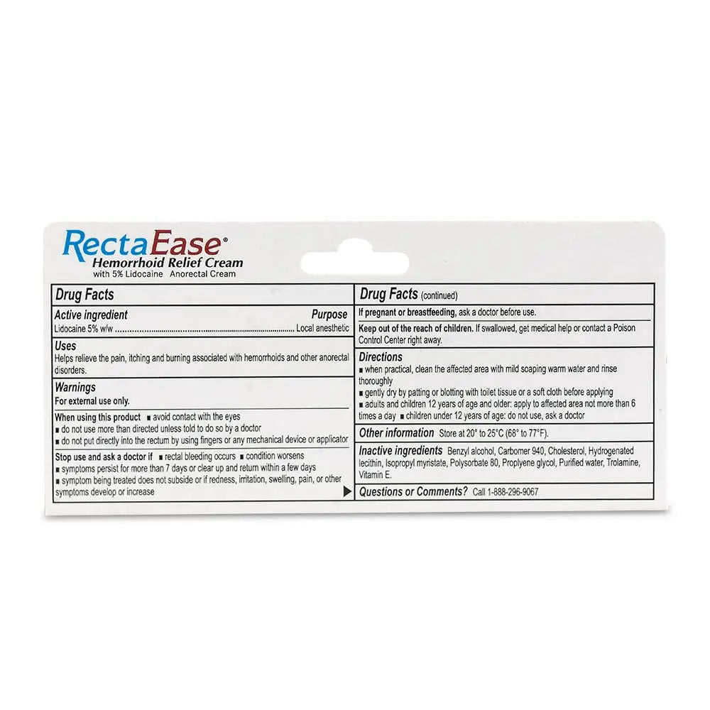 RectaEase 5% Lidocaine Hemorrhoid Topical Relief Cream, Rapid Numbing for Itching & Burning, Extra Strength Anorectal Treatment for Sensitive Areas, Advanced Formula for Fast Soothing Care, 1 oz Tube - Maple Wellness Supplements