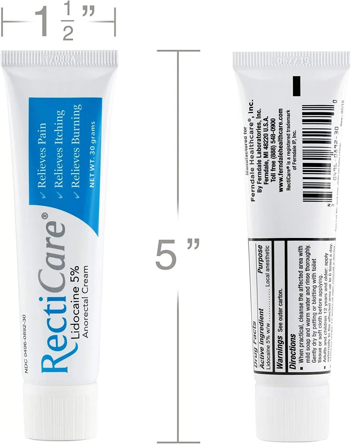 Recticare Anorectal Lidocaine 5% Cream: Topical Numbing Cream for Treatment of Hemorrhoids & Other Anorectal Disorders - 30g Tube - Maple Wellness Supplements