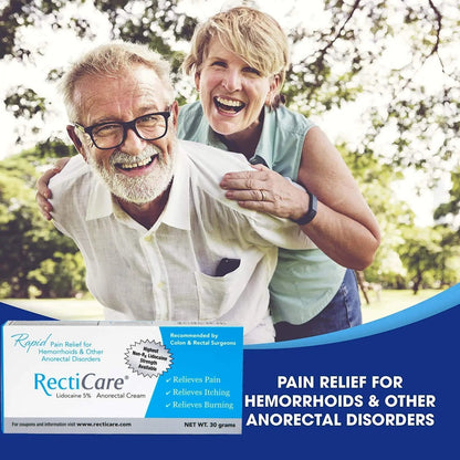 Recticare Anorectal Lidocaine 5% Cream: Topical Numbing Cream for Treatment of Hemorrhoids & Other Anorectal Disorders - 30g Tube - Maple Wellness Supplements