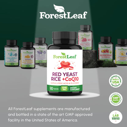 Red Yeast Rice 1215 mg. Capsules - Extra Strength Red Rice Yeast with CoQ10 Supplement, Plus Alpha Lipoic Acid & Organic Flaxseed, Citrinin Free, - Maple Wellness Supplements
