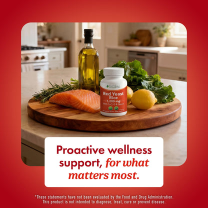 Red Yeast Rice with CoQ10 Supplement | Healthy Cholesterol Levels & Heart Health Support | Extra Strength Red Yeast Rice 1200 MG (600 MG Per Capsule) with Monakolin K - Maple Wellness Supplements