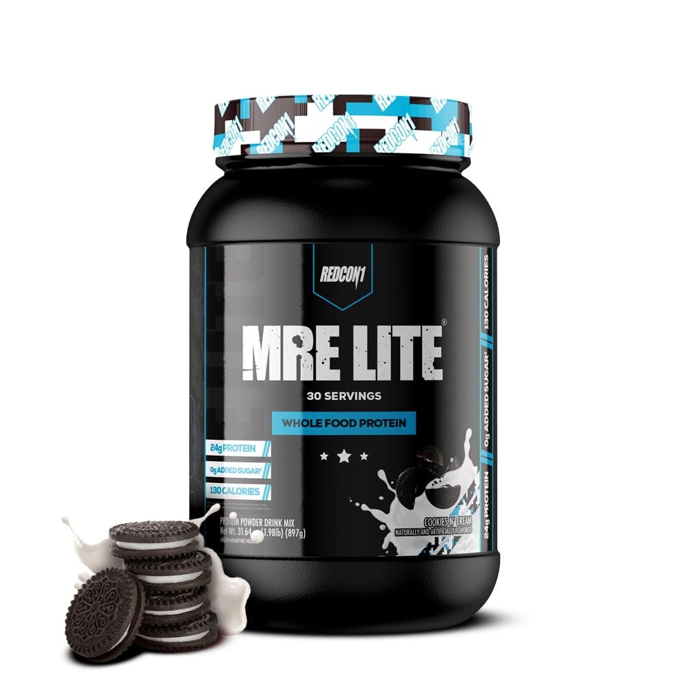 REDCON1 MRE Lite Whole Food Protein Powder, Cookies N' Cream - Low Carb & Whey - Maple Wellness Supplements