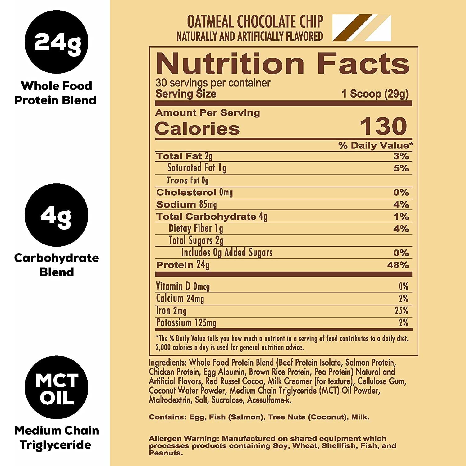 REDCON1 MRE Lite Whole Food Protein Powder, Oatmeal Chocolate Chip - Low Carb - Maple Wellness Supplements