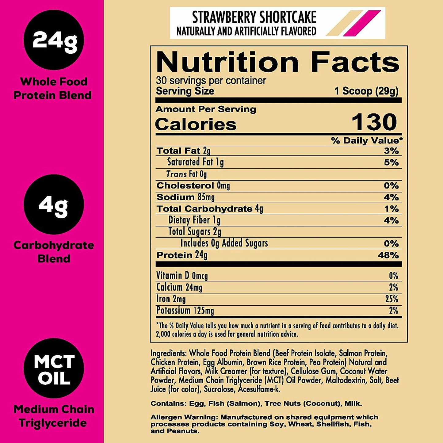 REDCON1 MRE Lite Whole Food Protein Powder, Strawberry Shortcake - Low Carb & Whey - Maple Wellness Supplements