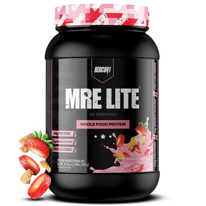 REDCON1 MRE Lite Whole Food Protein Powder, Strawberry Shortcake - Low Carb & Whey - Maple Wellness Supplements