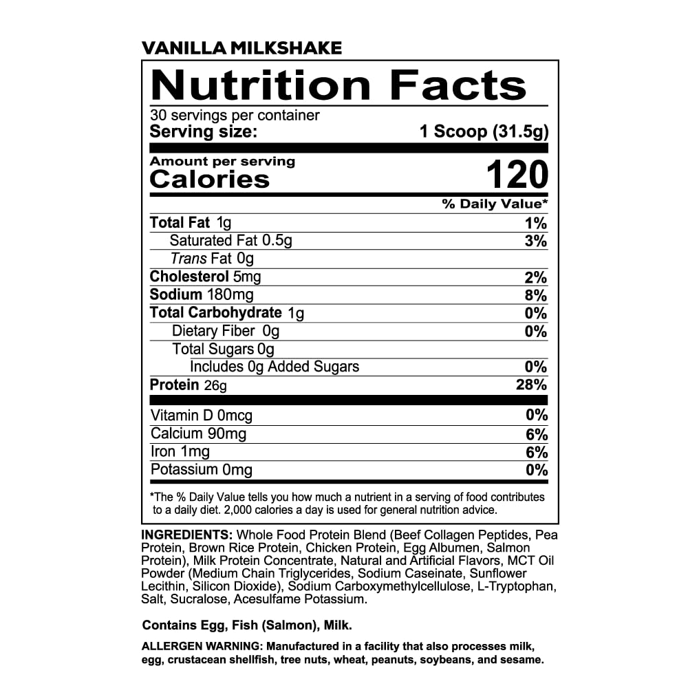 REDCON1 MRE LITE Whole Food Protein Powder, Vanilla Milkshake - Lactose Free & Sugar Free Meal Replacement with Animal Protein Blends - Easy to Digest Formula - Only 1g Carb per Serving (30 Servings) - Maple Wellness Supplements