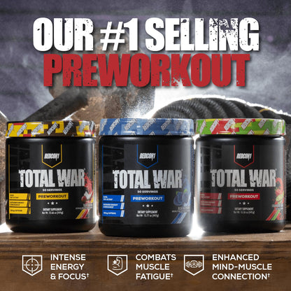 REDCON1 Total War Pre Workout - Beta Alanine + Citrulline Malate Keto Friendly Preworkout for Men & Women with 320mg of Caffeine - Fast Acting -Blue Lemonade (30 Servings) - Maple Wellness Supplements