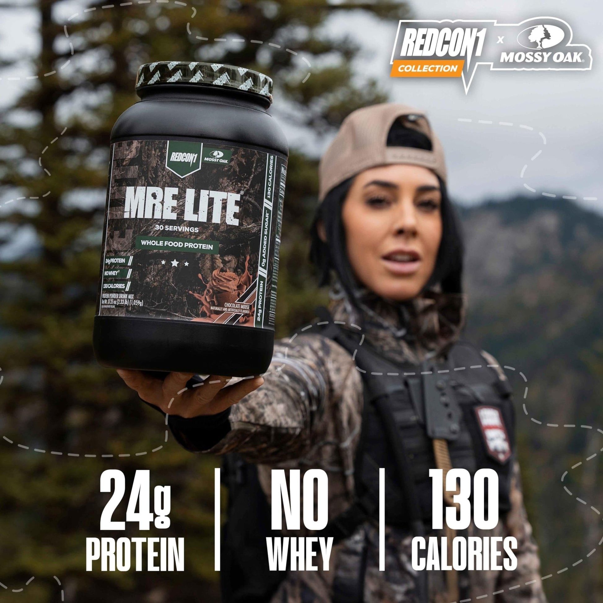 REDCON1 x Mossy Oak MRE Lite Whole Food Protein Powder, Chocolate Moose - Low Carb - Maple Wellness Supplements