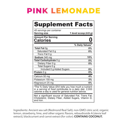 REDMOND Re-Lyte Kids Hydration Electrolyte Mix Powder, Pink Lemonade 7.62 oz - Maple Wellness Supplements