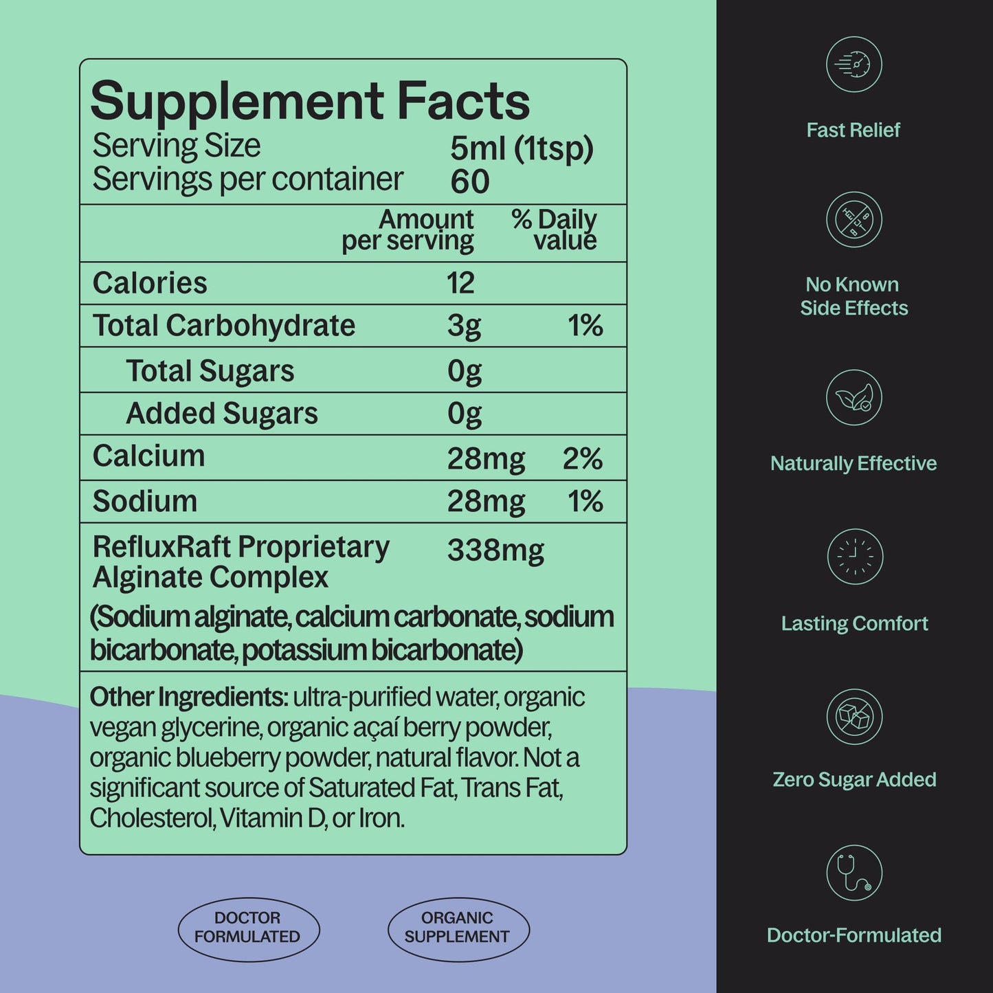 RefluxRaft Acid Reflux Therapy with Organic Alginate, Pregnancy Safe, Fast & Long-Lasting GERD & LPR Support, Zero Sugar, Gluten-Free, Low Sodium, Berry Burst, 60 Gel Servings, 10 OZ Bottle - Maple Wellness Supplements