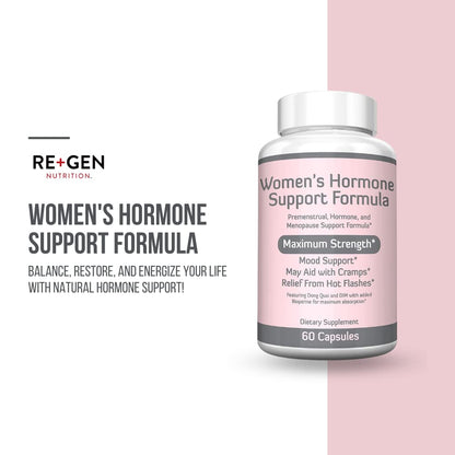 Re+Gen Nutrition Women's Hormone Balance Support, Supplement with Vitamin E, Dong Quai, and DIM 200mg with BioPerine, PMS, Hot Flashes, Mood Swings, Night Sweats Support, 60 Capsules, 2 Month Supply - Maple Wellness Supplements
