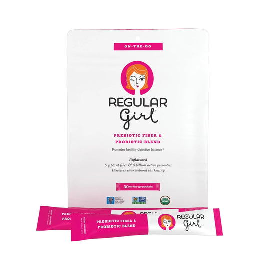 Regular Girl Organic Powder, Prebiotic Fiber Supplement and Probiotics for Women, Low FODMAP, 30 On-The-Go Packets, Unflavored, 30 Serving Packets - Maple Wellness Supplements