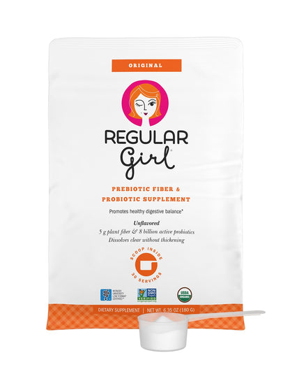 Regular Girl Organic Powder, Prebiotic Fiber Supplement and Probiotics for Women, Low FODMAP, 30 Servings, Unflavored - Maple Wellness Supplements