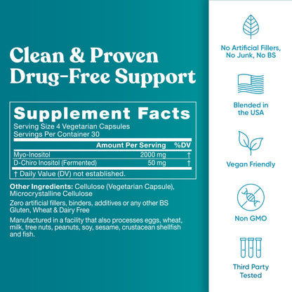 Regulate Cycle Support – Hormone Balance for Women at Optimal 40:1 Myo-Inositol 2000 mg & D-Chiro Inositol 50 mg – Supplement for Period Consistency, Menstrual & Ovulation Support – 120 Vegan Capsules - Maple Wellness Supplements