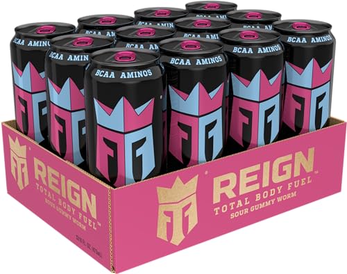 Reign Total Body Fuel, Sour Gummy Worm, Fitness & Performance Drink, 16 Fl Oz (Pack of 12) - Maple Wellness Supplements