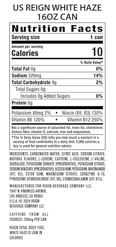 Reign Total Body Fuel, White Haze, Fitness & Performance Drink, 16 Fl Oz - Maple Wellness Supplements