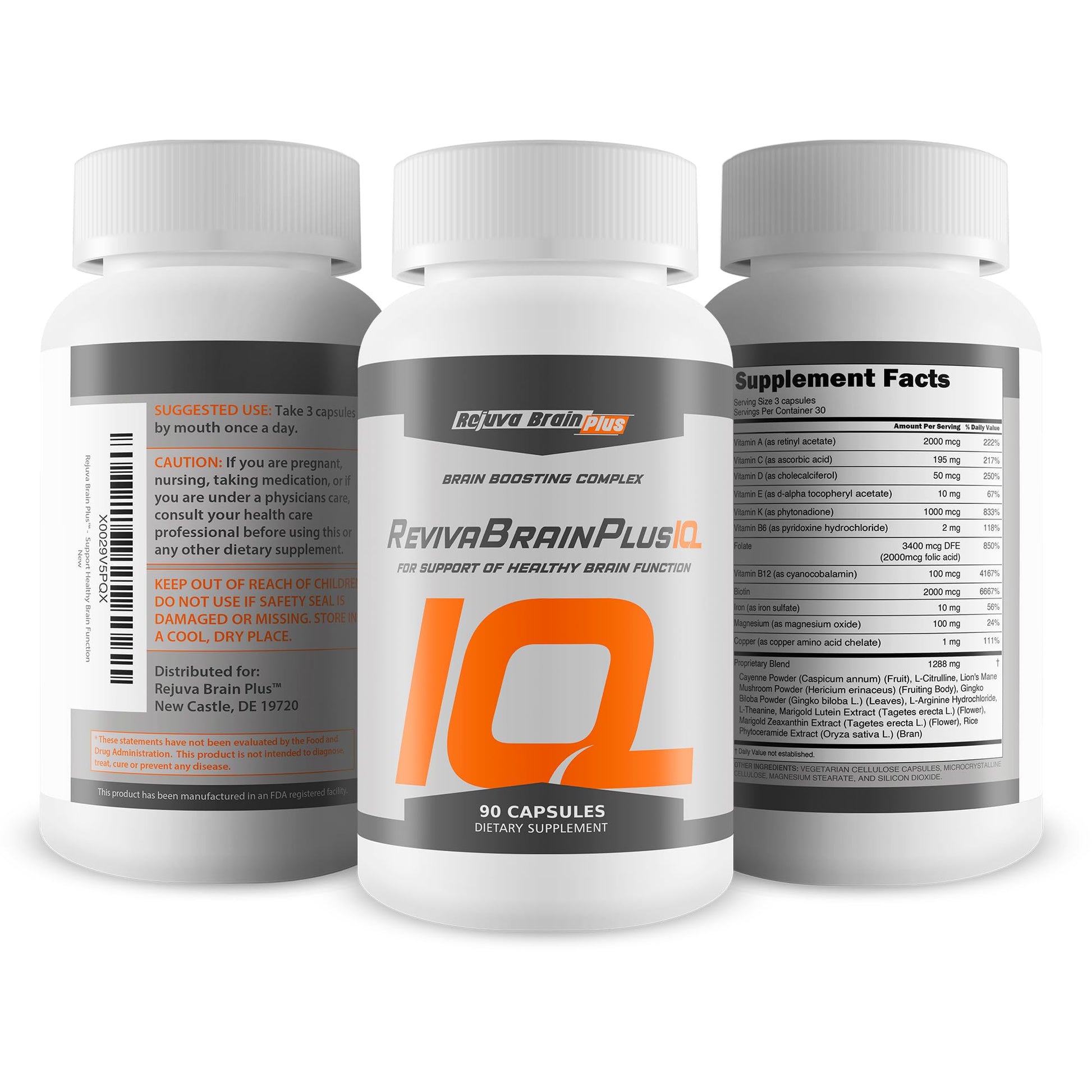 Rejuva Brain Plus Reviva Brain Plus IQ - Support Healthy Brain Function - Brain Boosting Complex Ultra Blend Formulated with Memory Support Nootropic Ingredients - Clarity - Focus - Performance - Maple Wellness Supplements