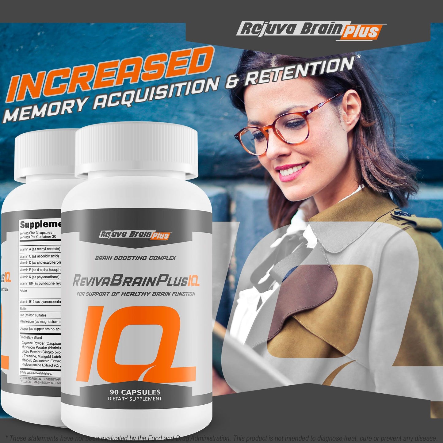 Rejuva Brain Plus Reviva Brain Plus IQ - Support Healthy Brain Function - Brain Boosting Complex Ultra Blend Formulated with Memory Support Nootropic Ingredients - Clarity - Focus - Performance - Maple Wellness Supplements