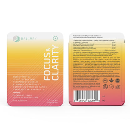 REJUVE+ Focus & Clarity Nootropic Supplement – Brian Boost | L-Theanine, Caffeine, Lion’s Mane, Magnesium, Vitamin B6 & B12 | Brain Support, Memory, Focus & Energy | Mint Flavor (30 Chewables) (1) - Maple Wellness Supplements