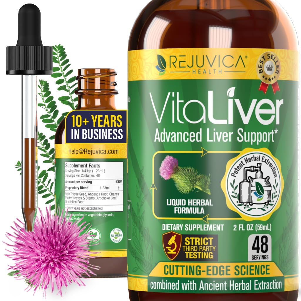 Rejuvica Health VitaLiver | Liver Cleanse & Detox Drops | Milk Thistle, Artichoke, Chanca Piedra & Dandelion Extract | Fatty Liver Support Repair - Maple Wellness Supplements