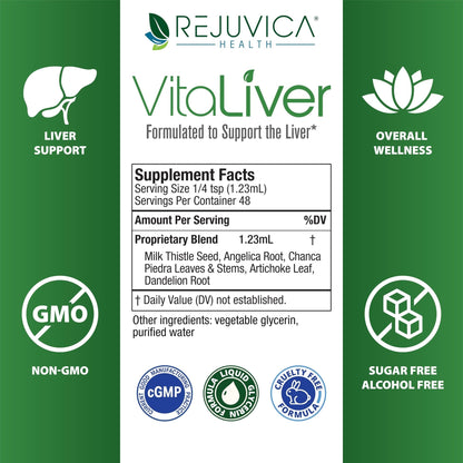 Rejuvica Health VitaLiver | Liver Cleanse & Detox Drops | Milk Thistle, Artichoke, Chanca Piedra & Dandelion Extract | Fatty Liver Support Repair - Maple Wellness Supplements