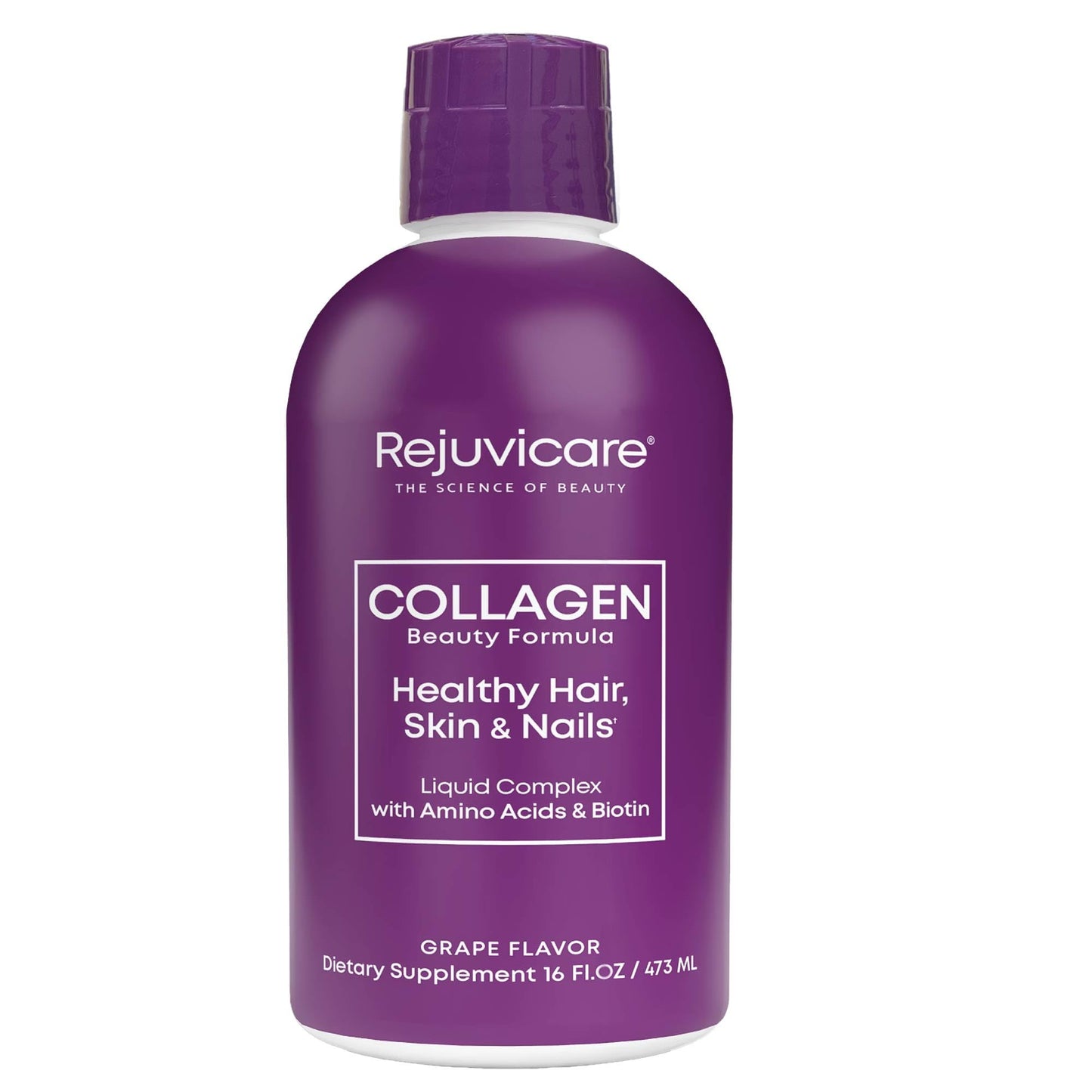 Rejuvicare Liquid Collagen Beauty Formula with Amino Acids, Protein and Biotin, Delicious Grape Flavor, Purple 16 oz ,32 servings - Maple Wellness Supplements