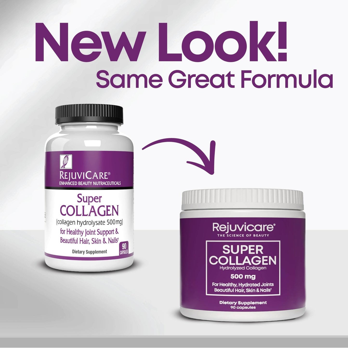 Rejuvicare Super Collagen 500 mg, Hydrolyzed Collagen Peptides for Hair, Skin & Nails, Beauty & Wellness Supplement, Supports Healthy Hydration & Elasticity, 180 Capsules, 2 Pack Value - Maple Wellness Supplements