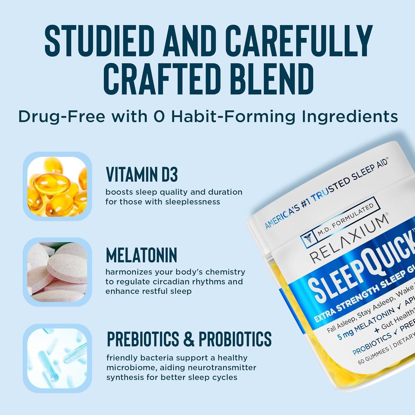 Relaxium SleepQuick Gummies - Sleep Aid + Gut Health & Immune Support, 5 mg Melatonin, Vitamin D-3 + Prebiotic & Probiotic Blend - Maple Wellness Supplements
