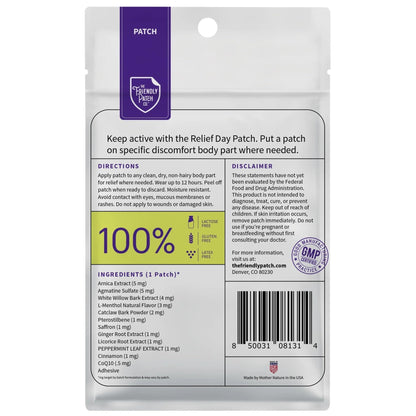 Relief Day Patch - Arnica, White Willow Bark, Saffron & Peppermint for Soreness and discomfort for Women and Men - Maple Wellness Supplements