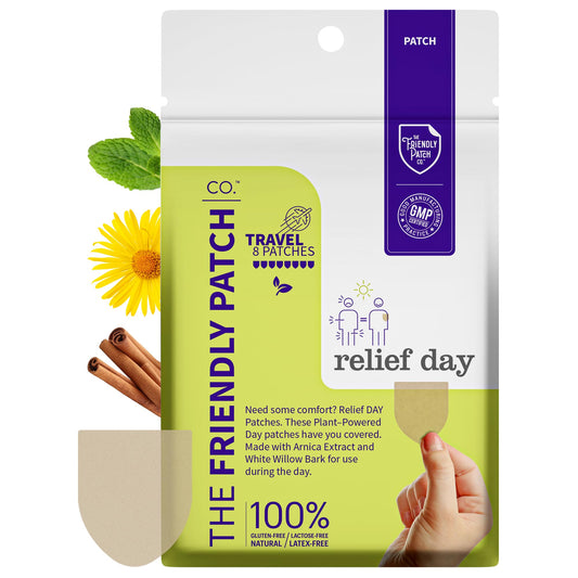 Relief Day Patch - Arnica, White Willow Bark, Saffron & Peppermint for Soreness and discomfort for Women and Men - Maple Wellness Supplements