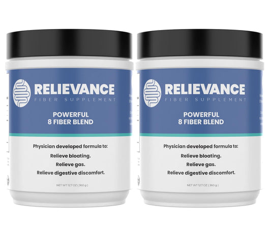 Relievance Fiber Supplement Two-Pack, Clean Formula - Bloating & Gas Relief Fiber Supplement – 8-Fiber Blend for Digestive Health, Doctor Developed, - Maple Wellness Supplements
