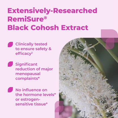 Remifemin Menopause Symptoms Relief - Clinically Proven Ingredients - Menopause Supplements - Black Cohosh - Estrogen-Free - Made in Germany - 60 Tablets - Maple Wellness Supplements