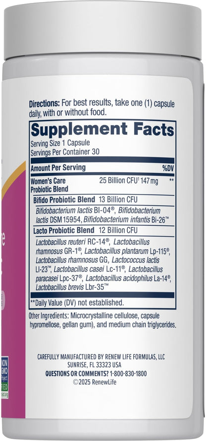 Renew Life Probiotics for Women, 25 Billion CFU Guaranteed, Probiotic Supplement for Digestive, Vaginal & Immune Health, Shelf Stable - Maple Wellness Supplements